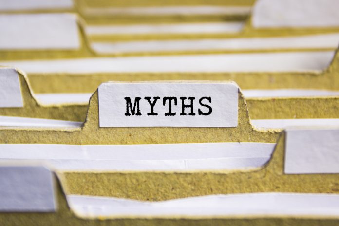 Myths Myths word on card index paper