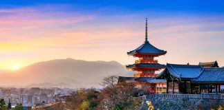 Japan reports record illegal online casino activity in 2024 Kiyomizu temple at sunset in Kyoto, Japan.