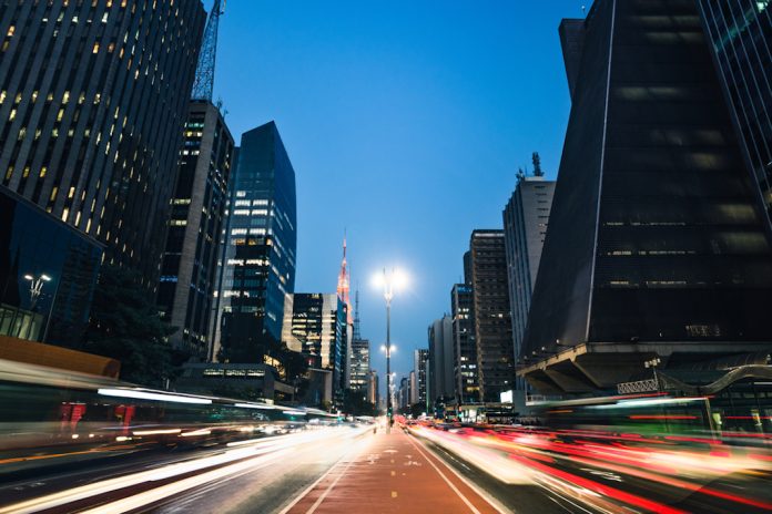 Brazil business Night view of the famous Paulista Avenue, Sao Paulo, Brazil