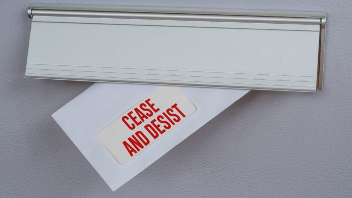 Cease and desist letter sent through letterbox