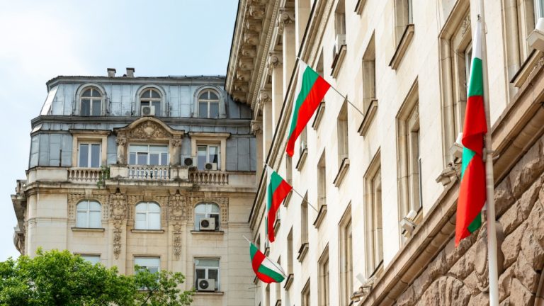 Bulgaria flags on the outside of a building