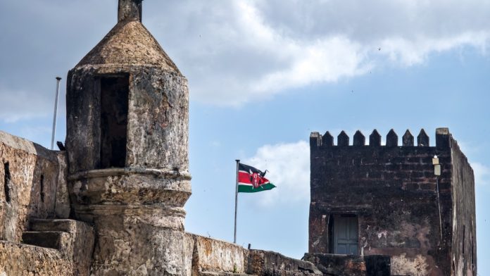 A Kenyan fort with a Kenya flag flying