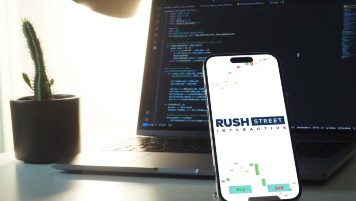 rush-street-betrivers-poker-four-states Rush Street interactive logo on a phone screen