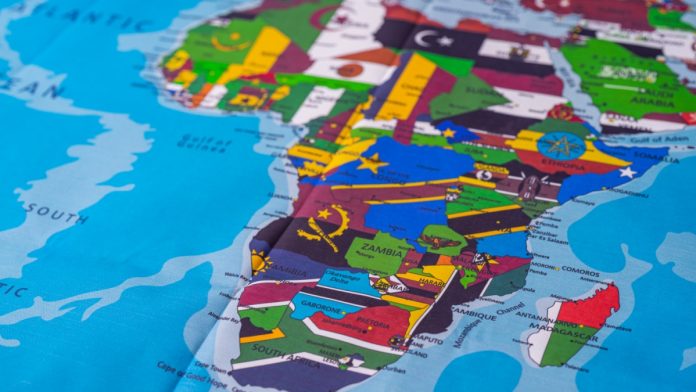 A map of Africa denoted with flags