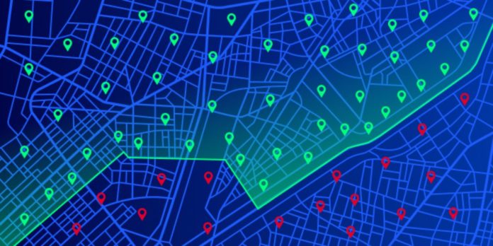 Geolocation Multiple marks on a map to illustrate geolocation.