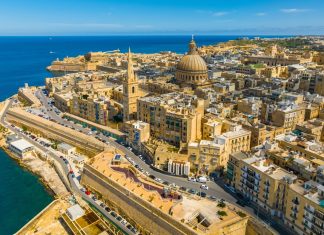 EM Group: Building Global iGaming Operations drone shot from Valletta