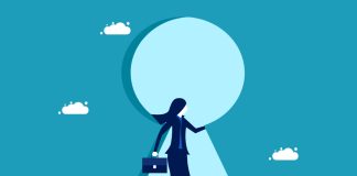 Local culture: Belatra’s key to LatAm success A woman walks into a keyhole, representing Belatra having the key to success.