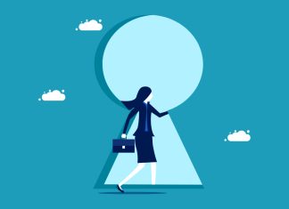 Local culture: Belatra’s key to LatAm success A woman walks into a keyhole, representing Belatra having the key to success.