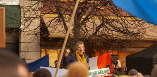 Irish Labour leader demands ban on “deeply concerning” gambling ads Ivana Bacik speaking at a rally