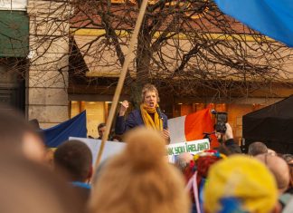 Irish Labour leader demands ban on “deeply concerning” gambling ads Ivana Bacik speaking at a rally