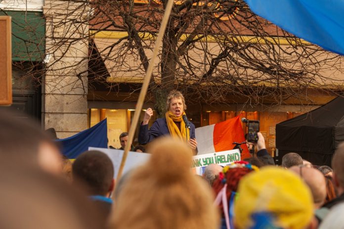 Ivana Bacik speaking at a rally