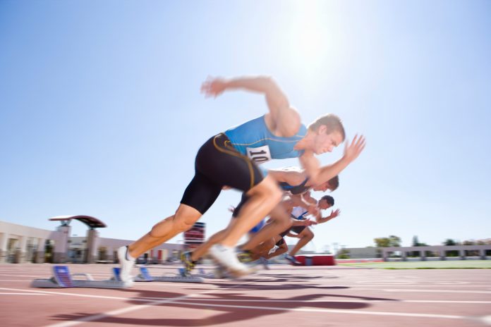 Sprinter leaving his blocks