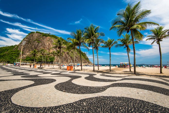 Famous,Mosaic,Of,Sidewalk,And,Palm,Trees,In,Leme,And Mosaic in Rio De Janeiro as Greentube discuss Brazil