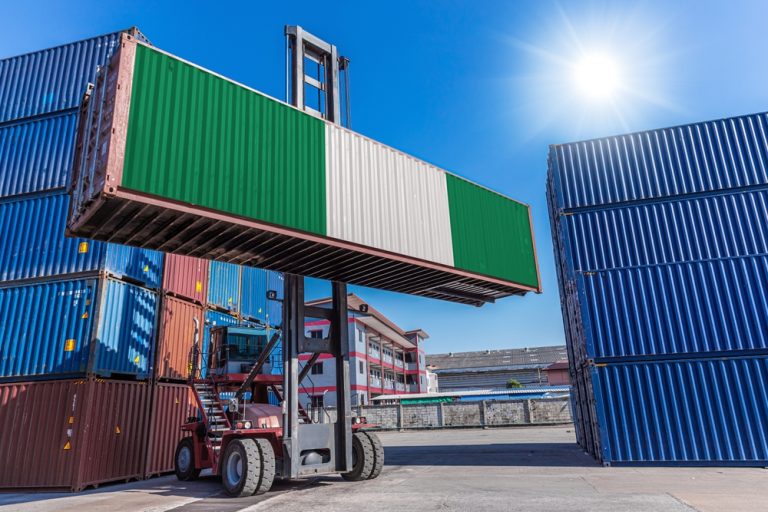 Nigeria flag on shipping container