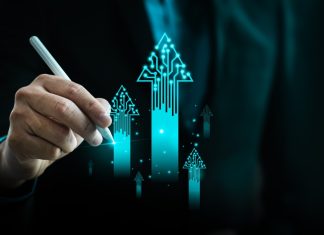 Fincore CPO talks building agile tech for modern gaming A pen draws digital upwards going lines to illustrate Fincore's development.