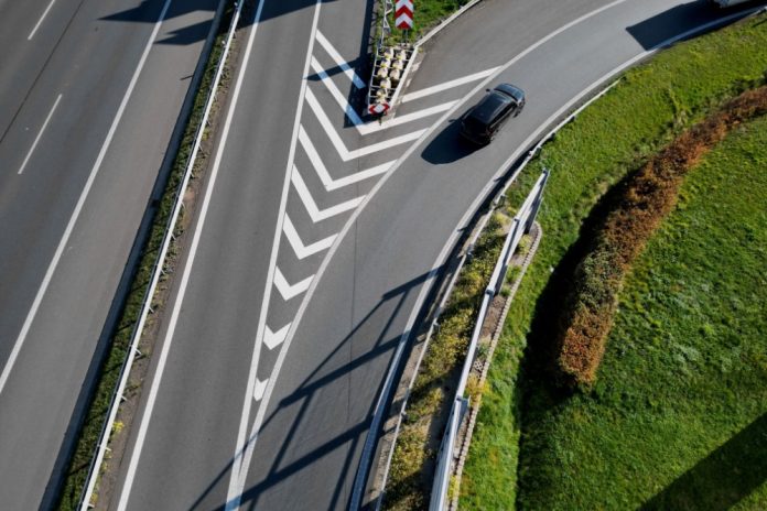 Car turning off motorway