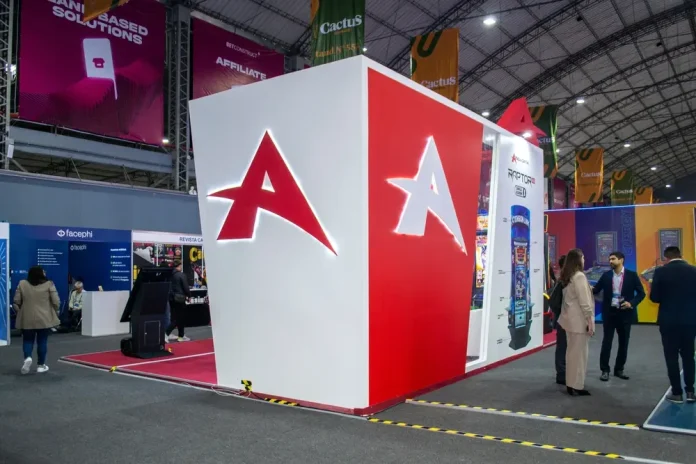 AGT's logo on a stand at an event