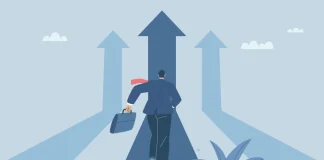 33 Years of Belatra: From land-based roots to global reach A man running along upwards arrows, illustrating Belatra's growth.