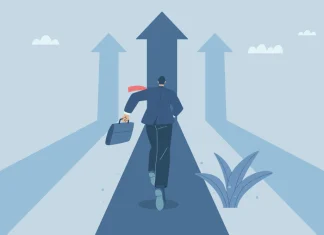33 Years of Belatra: From land-based roots to global reach A man running along upwards arrows, illustrating Belatra's growth.