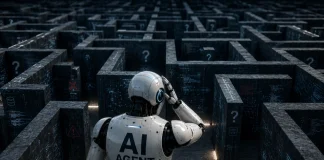 AI: The agent isn’t the hard part A robot faces a maze, illustrating challenges for agentic AI.