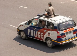 Indian police strike against multi-state illegal betting ring India police car