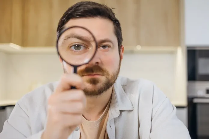 black market report Man looks through magnifying glass