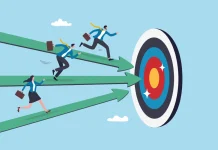 How Kalamba Games turned gamification into a competitive edge Business people in a race to a target, illustrating Kalamba Games' analysis.