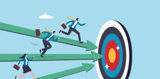 How Kalamba Games turned gamification into a competitive edge Business people in a race to a target, illustrating Kalamba Games' analysis.