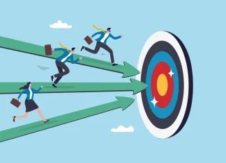 How Kalamba Games turned gamification into a competitive edge Business people in a race to a target, illustrating Kalamba Games' analysis.