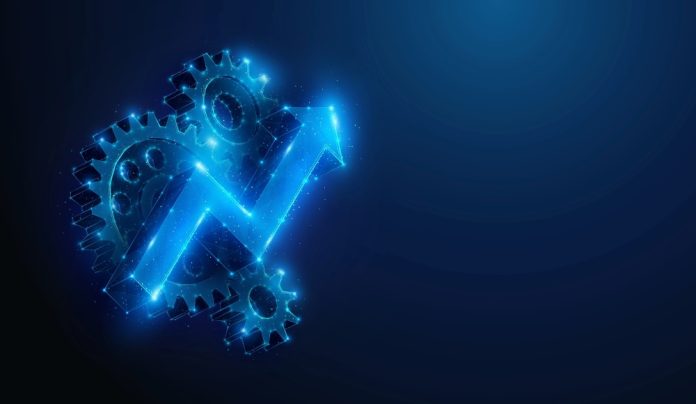 Arrow Pointing up against Backdrop of Systems